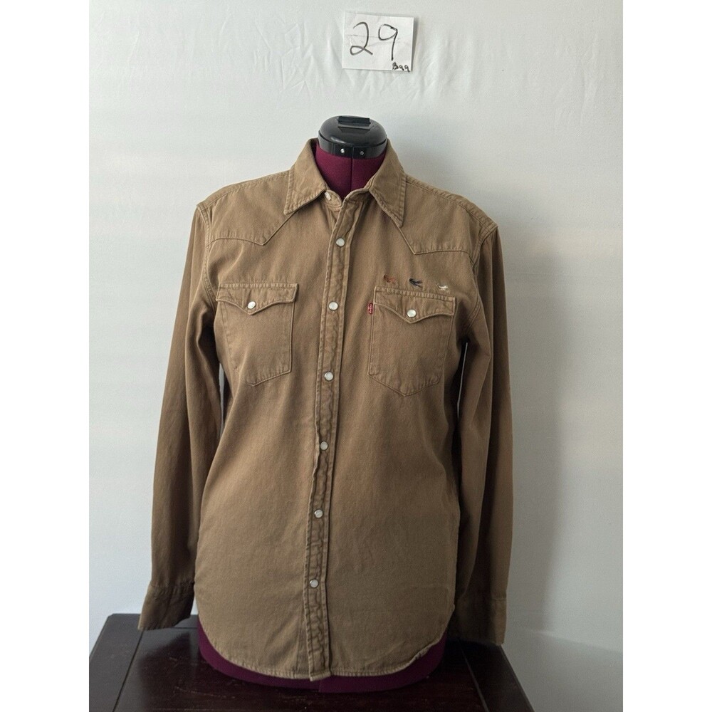 Levi’s Western Snap Shirt Fishing Flies Embroidered Brown Men’s Medium